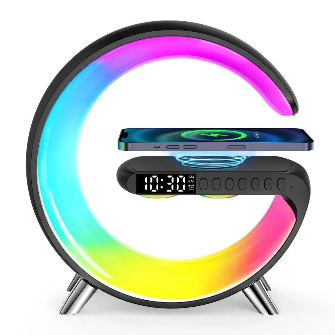 G shaped Lamp - Bluetooth Speaker- Wireless Charger &amp; Digital Clock