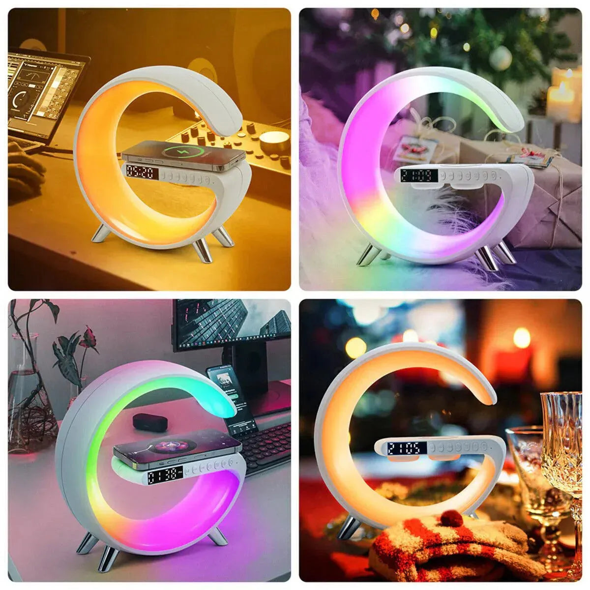 G shaped Lamp - Bluetooth Speaker- Wireless Charger &amp; Digital Clock